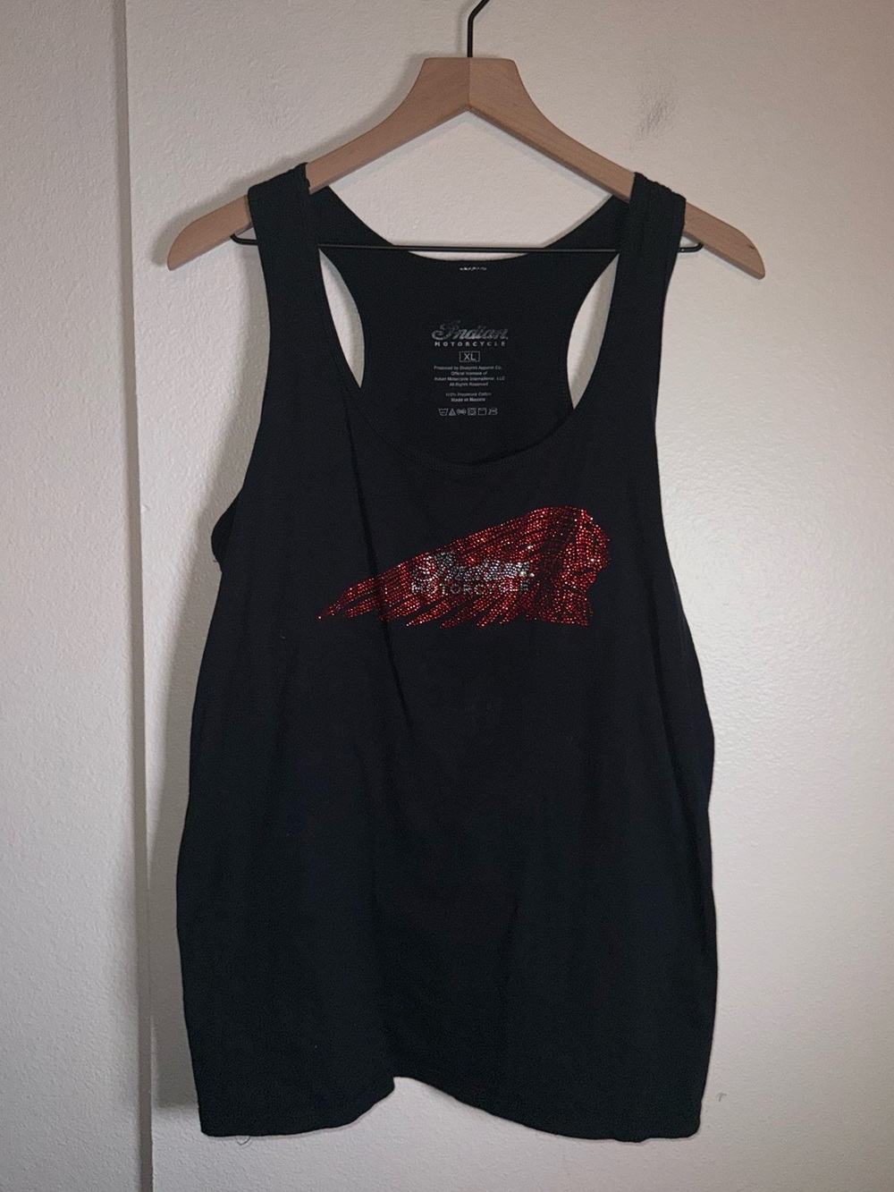 INDIAN MOTORCYCLE Rhinestone black motorcycle biker racerback tank XL